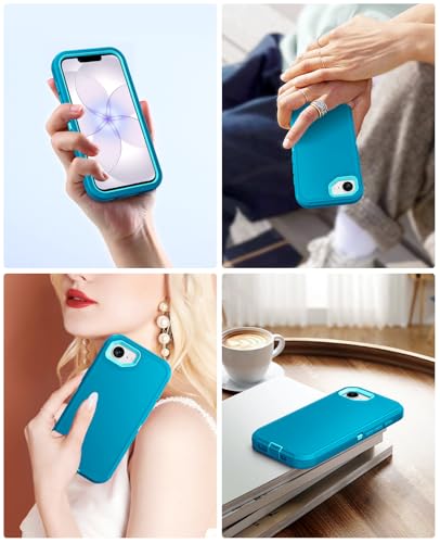 Coque iPhone 17e Robuste avec cache USB C Jelanry antichoc double couche bleu menthe