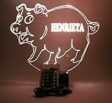MIRROR MANIA Pig Swine Hog Piggy Night Light Up Lamp LED Free Engraved Custom Name Personalized Table Desk Lamp, with Remote, 16 Different Color Options, Dimmer, It's Wow, Great Gift