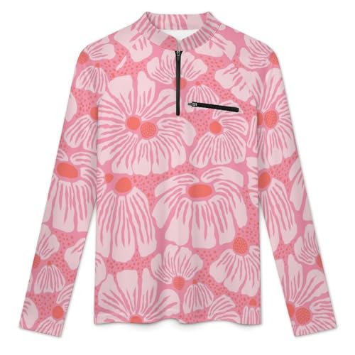 Tropical Hand Drawn Flowers Men's Rash Guard Long Sleeves Quick Dry Fishing Workout Shirts with Zipper3