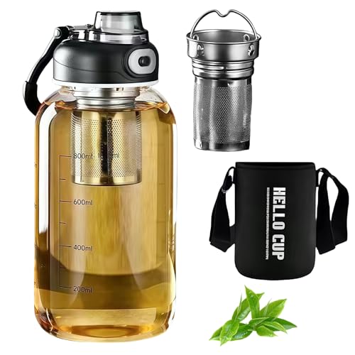 LEKEFETO Trinkflasche Glas 1.0L mit Teesieb – Auslaufsichere...