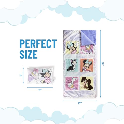 Image of Jay Franco Kids Slumber Bag and Pillow - 54 x 27 Inch Comfy Indoor Sleeping Bag for School and Sleepovers, 2 Piece Set, Purple - Minnie Mouse