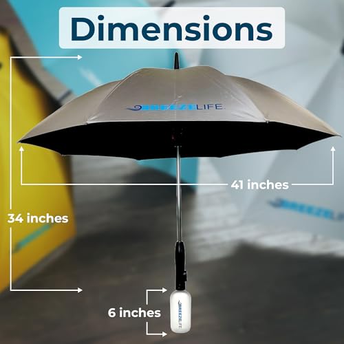 MISTERBREEZE Sun Umbrella with Fan and Mister. A portable misting fan that blocks 99.9% of all UVA and UVB rays. Cooling for festival, beach and summer activities.