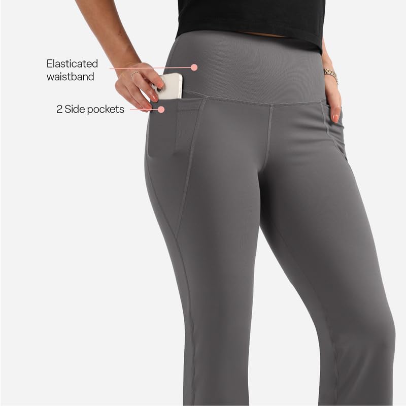 Image of Blissclub Ultimate Flare Pants for Women Above 5'5 ft Tall | Ribbed Waistband, 4 Pockets | High Waist Trousers and Formal Pants for Office wear