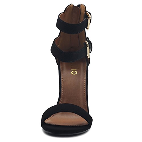Ollio Womens Shoes Double Ankle Strap Zip Up Chunky High Heel Sandals Mg00H45 (7.5 B(M) Us, Black) #TOP2
