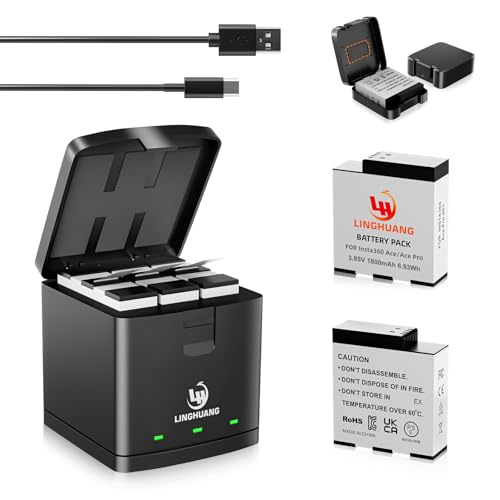 Image of LINGHUANG 1800mAh 2 Batteries and Charger for Insta360 Ace Pro 2/Pro/Ace