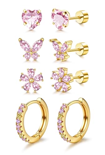 Roheafer 4 Paires Boucles d'Oreilles Femme Acier Inoxydable Hypoallergéniques Ensemble Clous...