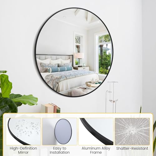 Round Mirror 24 Inch Circle Bathroom Mirror: Fog Resistant Glass with Aluminum Frame - Wall Mounted Vanity Mirror for Entryway, Bedroom & Living Room Decor,Black 41C4UUevL4L. SL500 - Round Mirror 24 Inch Circle Bathroom Mirror: Fog Resistant Glass with Aluminum Frame - Wall Mounted Vanity Mirror for Entryway, Bedroom & Living Room Decor,Black