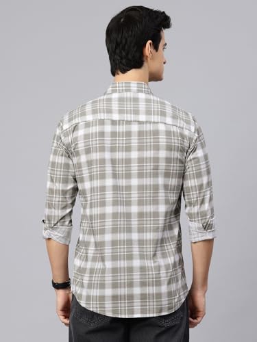 Image of Majestic Man Men Comfort Slim Fit Opaque Checked Cotton Casual Shirt