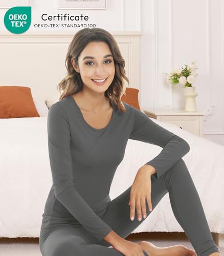 Image of NACHILA Thermal Underwear for Women-Viscose Made from Bamboo,Soft Long Johns Set Base Layer Pajamas Set Long Sleeve Pjs