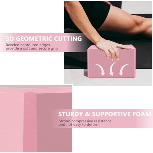 MBHKRRS 9\"x6\"x3\" Yoga Blocks, Soft Non-Slip Surface Premium Foam Blocks, Supportive, Lightweight, Odor Resistant, Yoga Accessories for Pilates Meditation General Fitness Stretching Toning (pink-1 Pack)