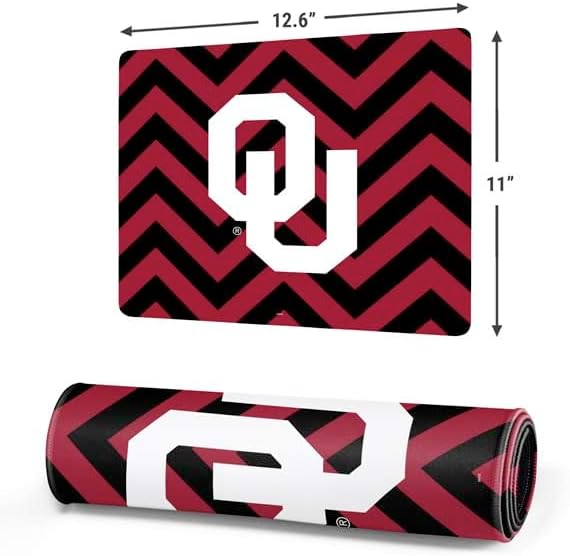 Skinit Small Gaming Mouse Pad - Officially Licensed Oklahoma Sooners Chevron Design with Stitched Edges, Waterproof, Non-Slip Rubber Base, Desk Mat for Keyboard & Mouse, 12.6" x 11" inches