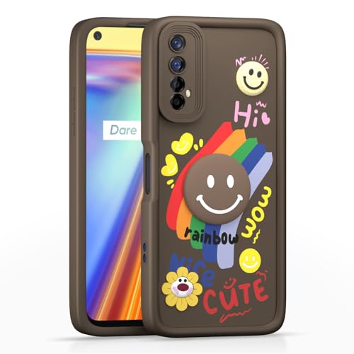 Image of Pikkme Back Cover for Realme 7 / Narzo 30 4G / Narzo 20 Pro | Soft Silicone| Cute Rainbow Smile & 3D Cartoon Flower Design | Shockproof Raised Camera Protection Bumper Case (Brown)