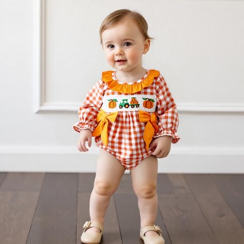 Baby Girl Christmas Outfit Santa Embroidery Bubble Romper Long Sleeve Plaid Ruffle Onesie Christmas Clothes3