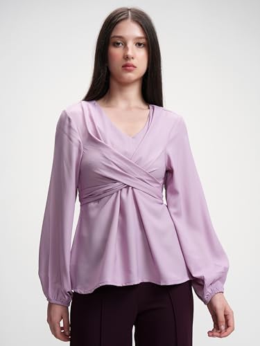Image of Tokyo Talkies Women's Twisted Wrap V-Neck Top | Short Sleeves | Stylish & Flattering | Perfect for Dates, Brunches & Casual Outings | Tops for Woman | Women Tops | Stylish Top