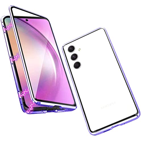 Wigento Für Samsung Galaxy A34 5G Beidseitiger 360 Grad Magnet Glas Hülle Handy Tasche Bumper Lila