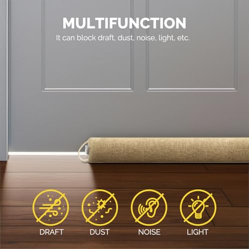 Image of fowong Under Door Draft Stopper 32 Inch Weighted Draft Stopper for Bottom of Door Soundproofing Noise Blocker Easy Install, Oatmeal