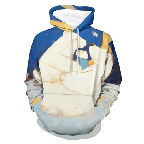 Sweat à capuche ours polaire lune étoiles pour homme et femme, taille S
