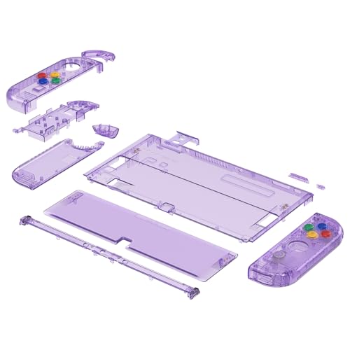 Image of eXtremeRate DIY Full Set Shell Buttons for Nintendo Switch OLED, Crystal Clear Atomic Purple Replacement Back Plate & Kickstand Custom Case Housing for Nintendo Switch OLED JoyCon - No Controller
