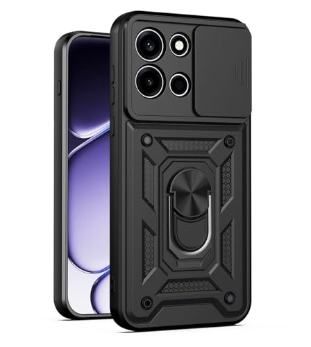 Image of Shockproof Back Case Cover for Oneplus Nord CE6 5G, Shockproof Oneplus Nord CE6 Back Cover, Ring Case with Kickstand and Camera Protection Shutter - Black