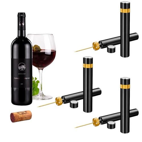 SEED Sacacorchos de aire comprimido profesional – Abre botellas de vino sin esfuerzo y sin romper el corcho – Ideal para cenas, regalos y amantes del vino – abridor vino (3 ud. Dorado)