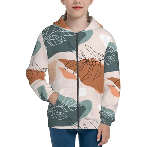Flowers and Leave Kid Hoodies Boys Zip Up Sweatshirts Girls Pullover with Pocket3