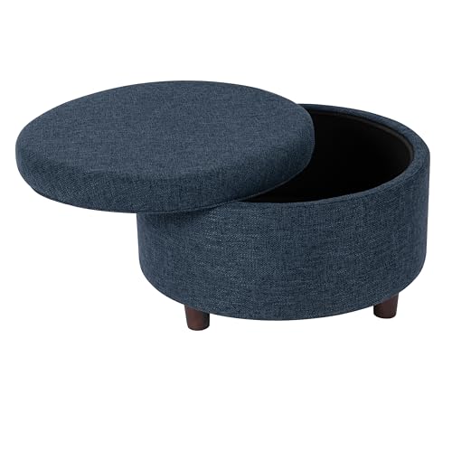 Image of HomePop 28 inch Round Storage Ottoman - Textured Navy
