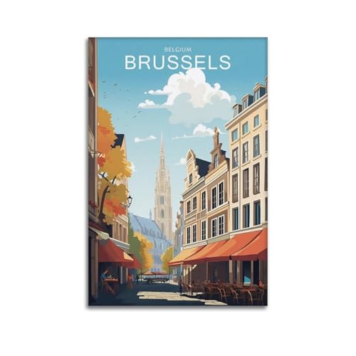 X psblty Brussels Grand Place Street View - Lienzo decorativo colorido vintage con ilustración de viaje, arte de pared para sala de estar o dormitorio, 20 x 30 cm, estilo sin marco, estilo 1