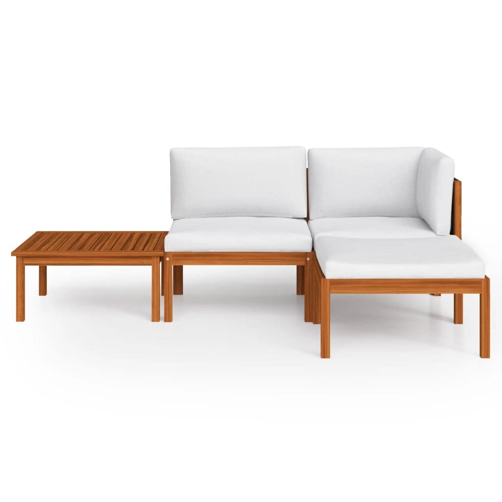 Hothingwell - Salón de jardín de 4 piezas, madera acacia crema cuerda | Respaldo de cuerda trenzada, pino macizo duradero, diseño modular, cojín de goma incluido