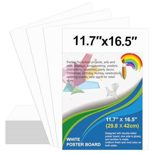 Image of 60 Pcs Poster Board 11.7 x 16.5 Inches White Paper Bulk, ROOKEA 250 GSM Thickness Vision Poster Boards Blank Graphic Display Posterboards for Drawing Artwork School Arts Crafts Projects