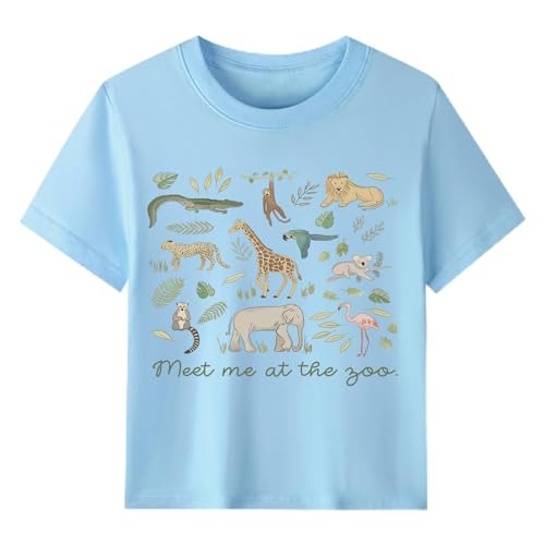 BubblyBee Boys Zoo Series Shirts Toddler Summer Gift Crew Neck Cheetah Parrot Tops Kids All Season Wear Pure Cotton Clothes Light Blue 3T