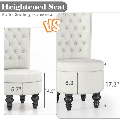 MU Retro High Back Armless Chair, Button-Tufted Royal Royal Furniture Chair, Upholstered Velvet Accent Seat for Living Room, Dressing Room, Bedroom, Beige