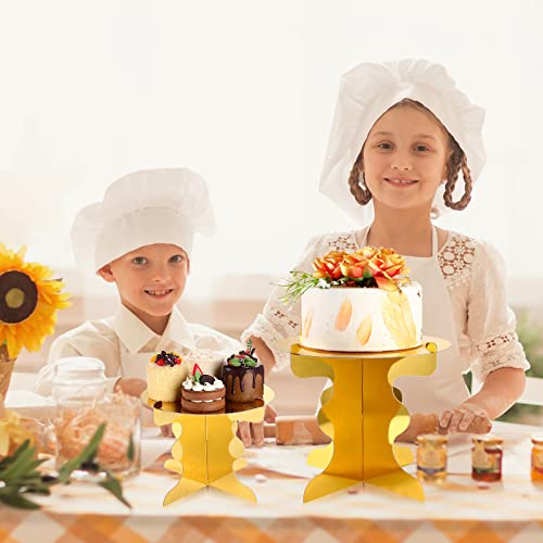 3 Pcs Gold Cake Stand, Cardboard Cake Pop Stand Set 1 Tier Round Cake Display Stand For Dessert Table Wedding Birthday Wedding Baby Shower Decoration, 3 Sizes #TOP6