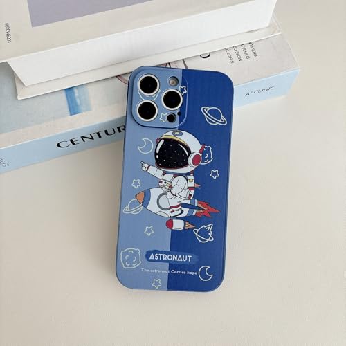 Yonds Queen Compatible with iPhone 15 Cute Case, Cartoon Cool Astronaut Space Rocket Moon Design Stylish Bumper TPU Protective Anti-Slip Shockproof Fashion Case(Blue Rocket, iPhone 15) by Yonds Queen - Image 2