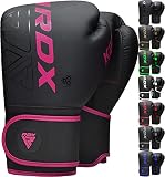 RDX Boxhandschuhe, Muay Thai Kickboxen Sparring, Maya Hide Leder Kara Boxing Gloves Männer Damen, Boxsack Punchinghandschuhe, Kickboxhandschuhe MMA Kampfsport Training Schwarz Adult 8 10 12 14 16oz