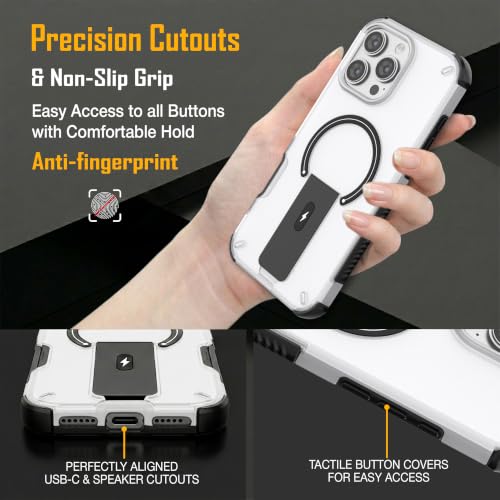 Image of ZAP CASE Matte Kickstand Case for iPhone 16 Pro Max | Magsafe Compatible | Premium Polycarbonate Back + Flexible TPU Bumper | Foldable Stand | Military-Grade Drop Protection | Anti-Fingerprint | White