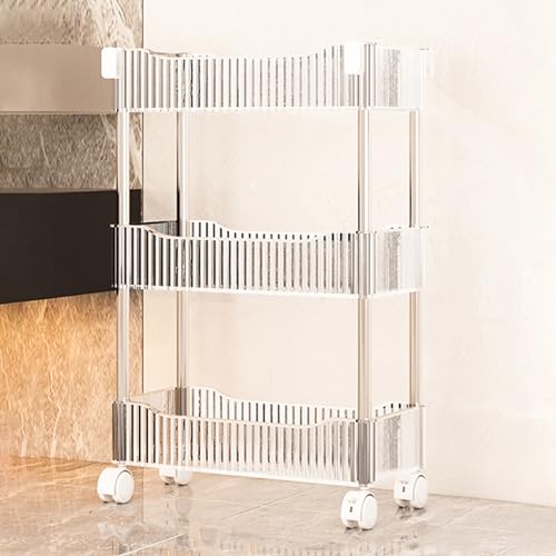 Chariot utilitaire en acrylique transparent à 3 niveaux avec roulettes