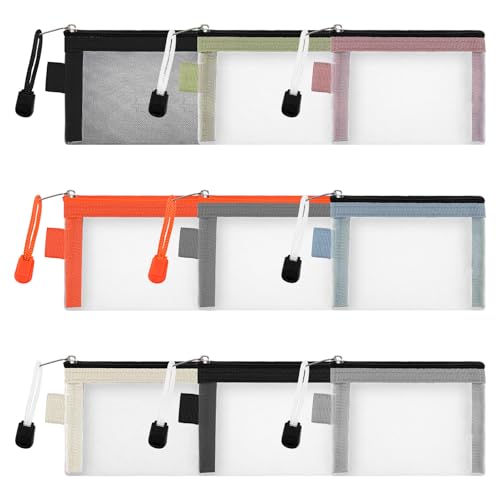 9 Pack Small Zipper Pouch Mini Zipper Mesh Bags Nylon Makeup Storage Bags 3 X 4.3 Inch Card Key Holder Change Purse Portable Travel Cosmetic Pouch for Lipstick Earphone