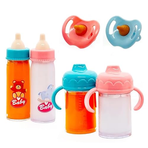 JINJUMEI 4 Piezas Biberones Mágicos para Muñeca, 2 Piezas Chupete para Muñecas, biberones de bebé con Leche desaparición, Accesorios para muñecas, Ideal para Niños Partir de 3 Años