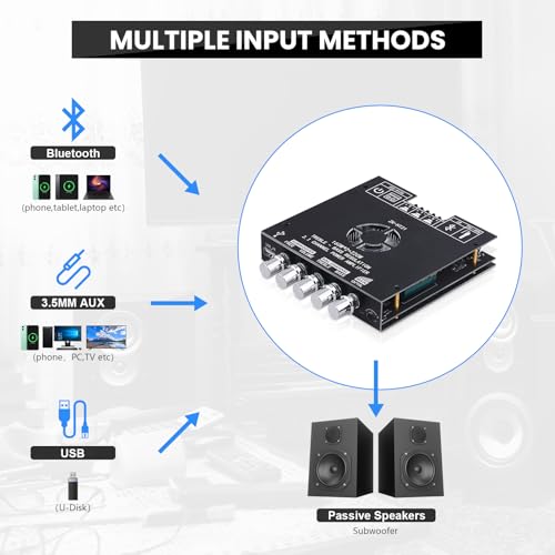 Image of ZK-HT21 Bluetooth Amplifier Board 160Wx2+220W Subwoofer 2.1 Channel Audio Amplifier Bluetooth Module with Treble and Bass Control,AUX /Bluetooth /USB Inputs for Passive Speakers | Audio Amplifier Bluetooth Module with Treble and Bass Control,AUX /Bluetooth /USB Inputs for Passive Speakers