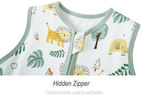 Image of Chilsuessy Toddler Sleep Sack with Feet 2-3 T, 1.0 TOG Cotton Baby Wearable Blanket with Legs, Sleep Bag Walker with 2-Way Zipper, Green & Lion