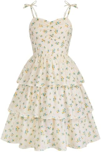 HOZIY Girls Summer Dress Teen Spaghetti Strap Ruched Sweetheart S...