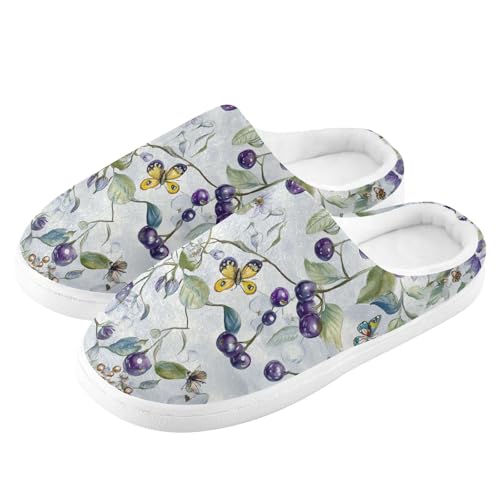 JUNZAN Sweet Saskatoon Berry Fruit Silver Womens House Cotton Slippers Comfortable Memory Foam Hotel Slippers for Hotel Birthday Presents 6-74