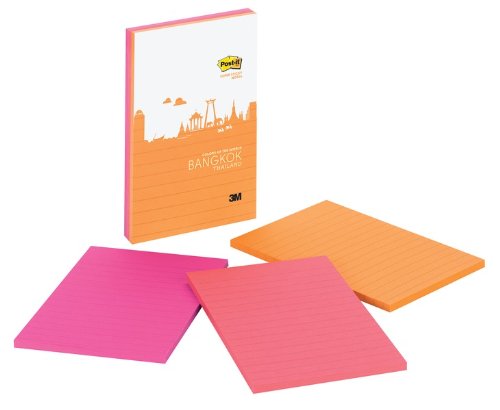 Post-it Super Sticky Notes, Colors of the World Collection, 4 in x 6 in, Bangkok (660-3SSBGK)
