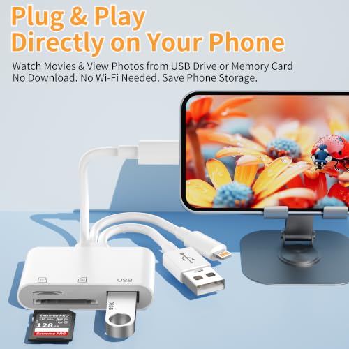 Image of SD Card Reader for iPhone iPad Mac, 3-in-1 USB-C & Lightning & USB-A MicroSD /SD Adapter, Plug & Play Camera Adapter to iPhone, High-Speed Memory Card Reader for Digital Camera Trail Camera,Laptop