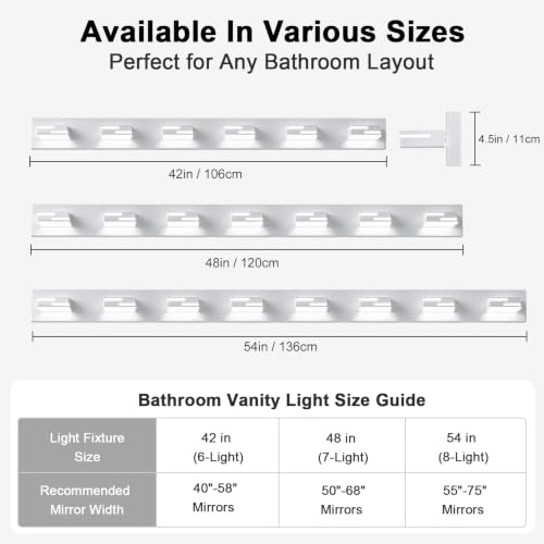 Image of LED Modern Bathroom Vanity Light Fixtures, Dimmable White Vanity Lights for Bathroom Lighting Fixtures Over Mirror, with 360 Rotatable Acrylic Heads 7-Light 48-inch (Cool White 6000K)