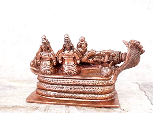 Image of Copper Idols of god Sri Ranganathar with Goddess Lakshmi, 2.6 inches, 530 Grams, Patina Antique Finish, Pack of 1 Piece