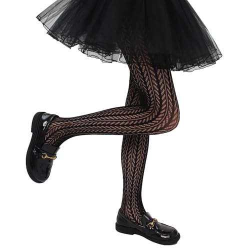 Image of Girls Lace Fishnet Tights Toddler Sheer Patterned Stockings Hollow Dance Pantyhose for Kids Halloween Tights