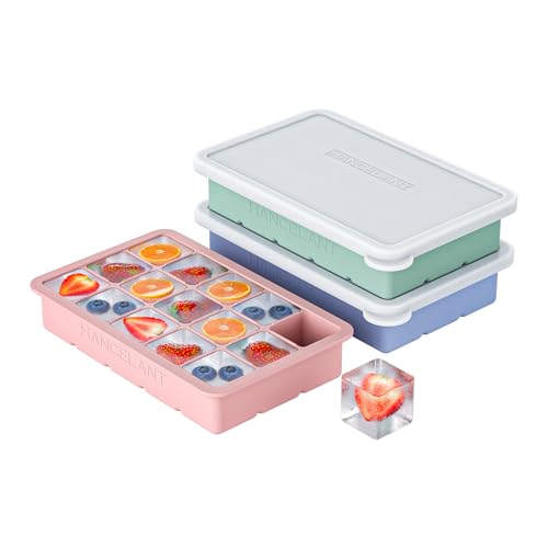 Image of Silicone Ice Cube Tray 3 Pack, HANCELANT Ice Cube Mold, Ice Trays for Freezer with Lid for Whiskey, Baby Food, BPA Free, Easy Release