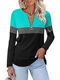 ORANDESIGNE Women's Long Sleeve Shirts Fall Zipper Tops Tunics Ladies Casual Tees Blouses