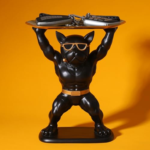 Estatua de bulldog Cenei con bandeja decorativa de resina para oficina 7